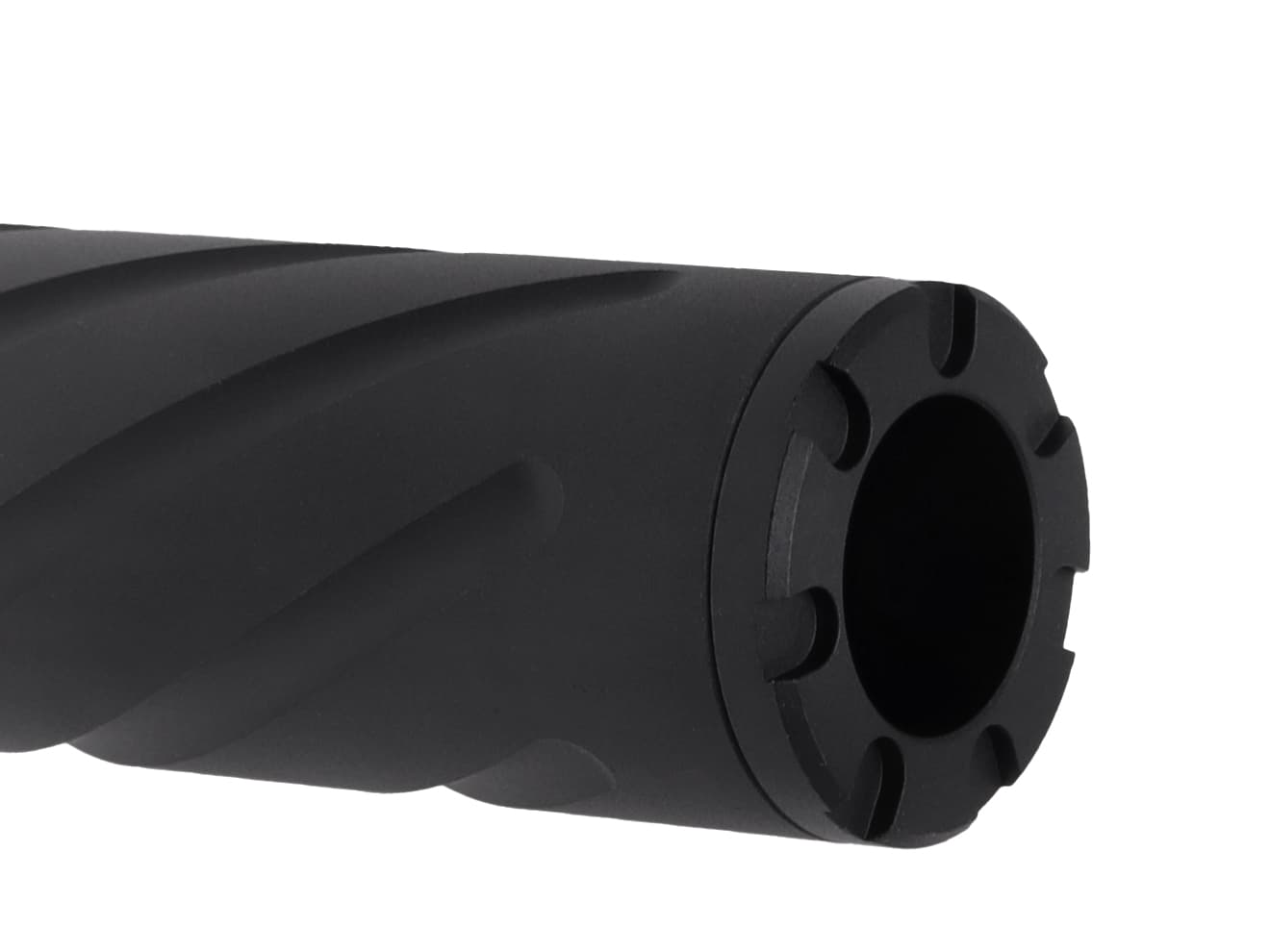 SLONG AIRSOFT ワイドホール ショートサプレッサー for 14mmCCW BK [デザイン：ディンプル / マーキング / スパイラルフルート / フルート]