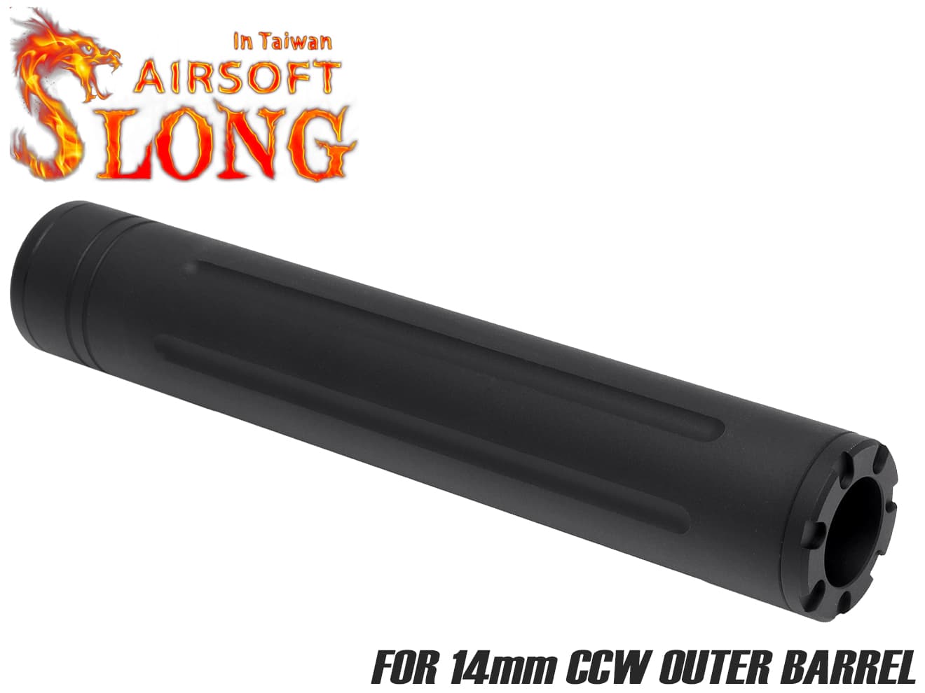 SLONG AIRSOFT ワイドホール ロングサプレッサー for 14mmCCW BK [デザイン：ディンプル / マーキング / スパイラルフルート / フルート]
