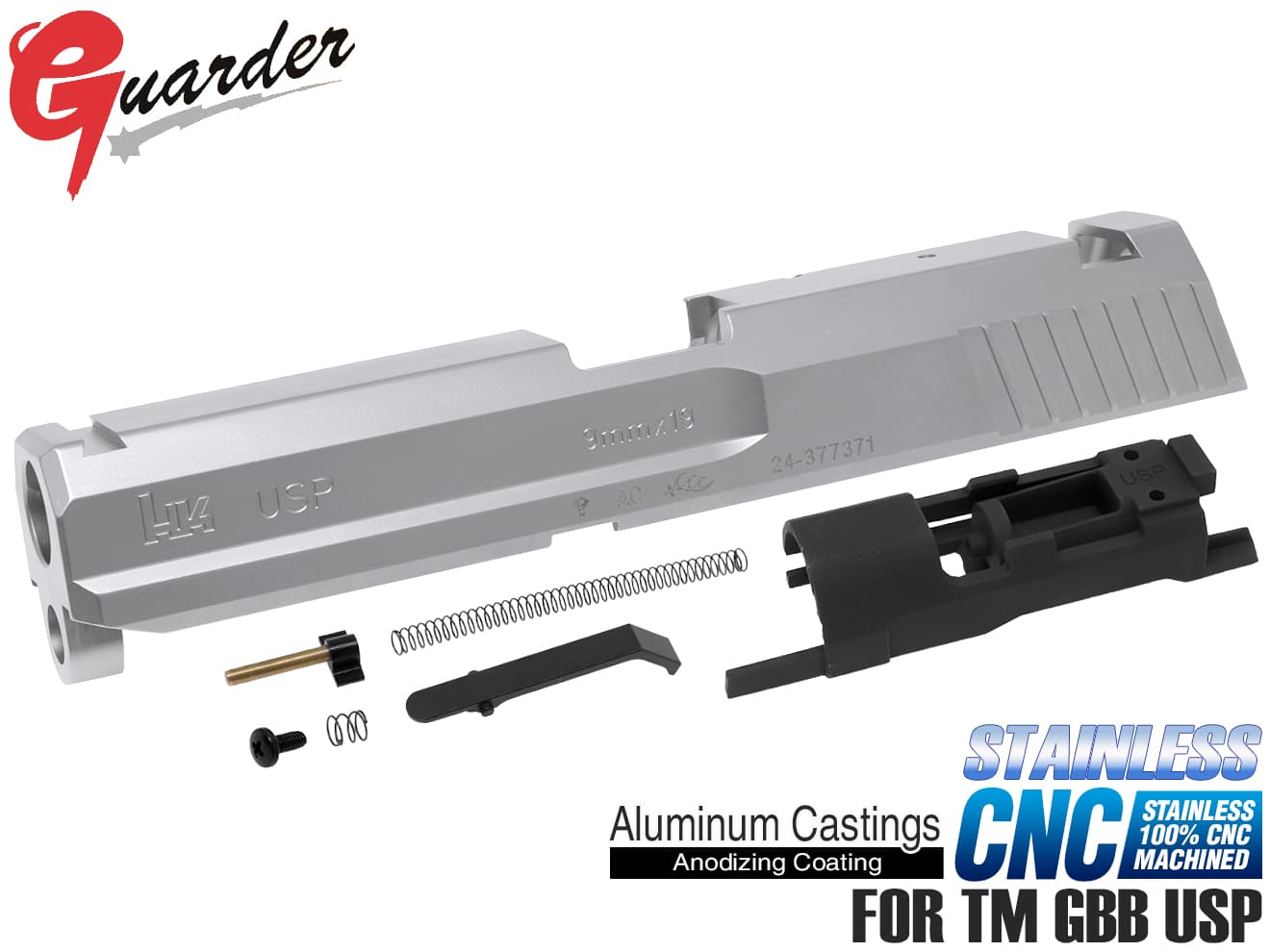 GUARDER USP 9mmマーキング ステンレスCNC スライド w/軽量ブリーチ for マルイ GBB USP | ミリタリーベース –  ミリタリーベース - MILITARY BASE -