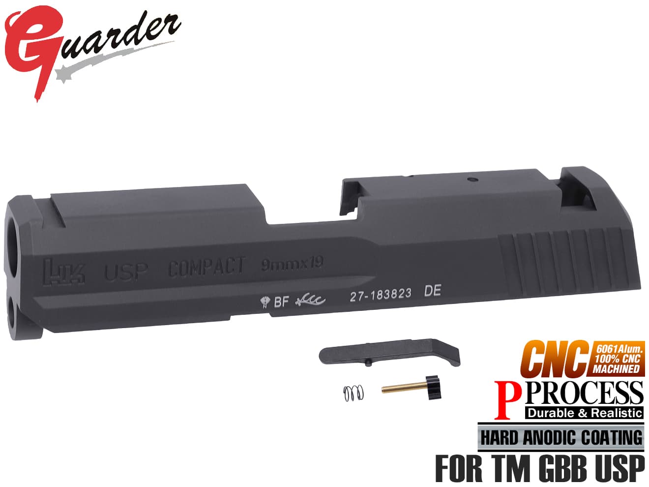 GUARDER USP 9mmマーキング アルミCNC スライド for マルイ GBB USPコンパクト [カラー：BK / SV]