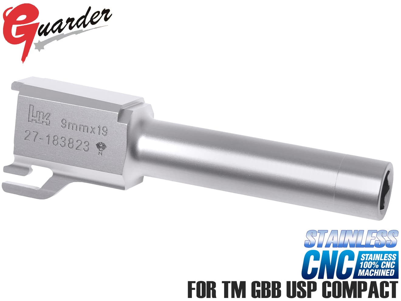GUARDER USP 9mmマーキング CNC アウターバレル for マルイ GBB USPコンパクト [材質：スチール / ステンレス]