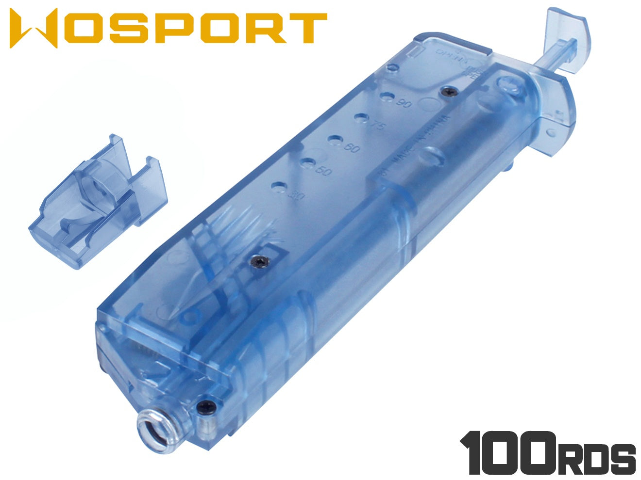 WoSporT ピストルマガジン型 BBローダー 100Rds [カラー：ブラック / ブルー / クリア / グリーン / ピンク / イエロー]