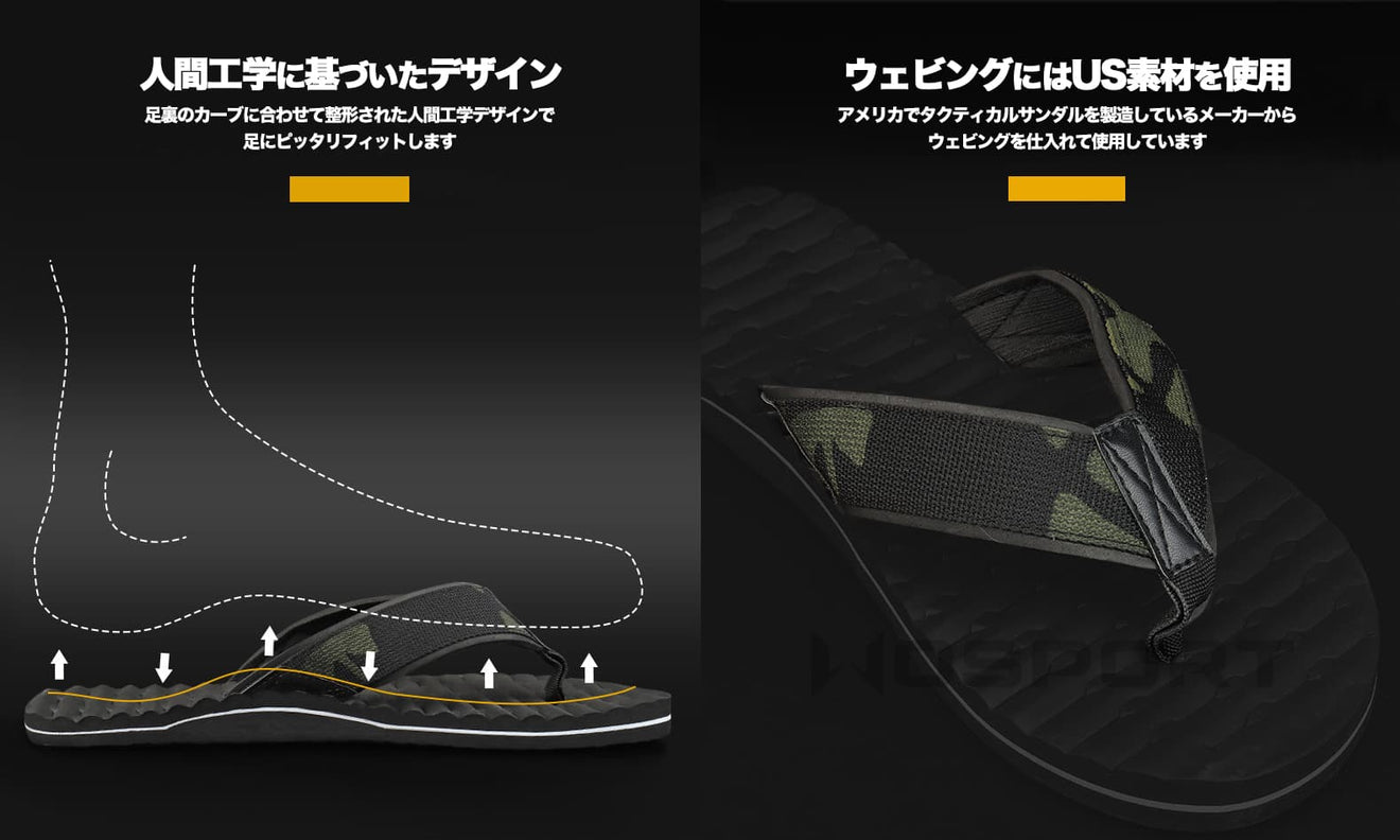 WoSporT タクティカルスタイル ビーチサンダル ブラック [サイズ：24.5cm / 25cm / 25.5cm / 26cm / 26.5cm / 27cm / 27.5cm]