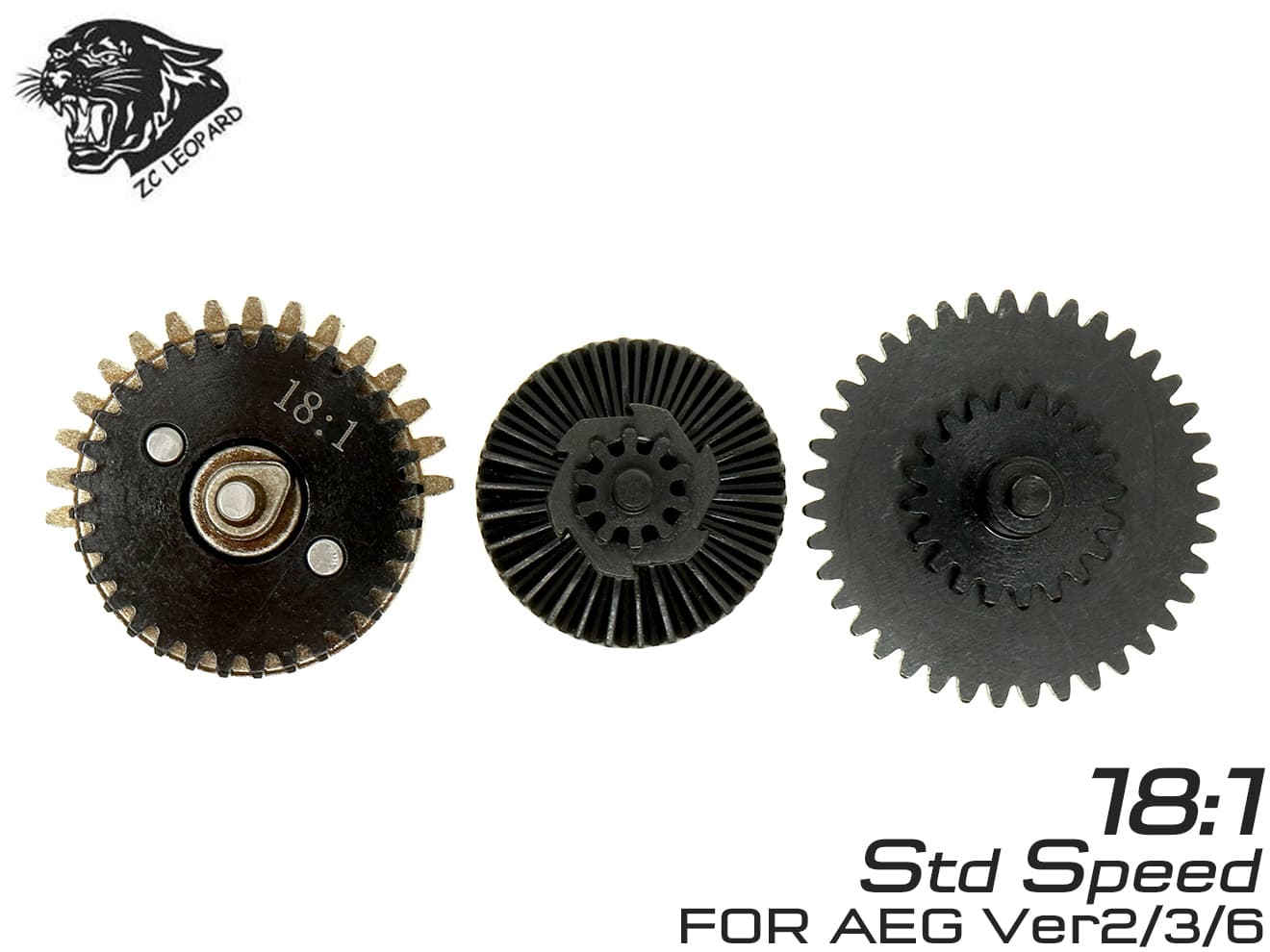 ZC LEOPARD AEG インテグレート スチールCNCギアセット [ギア比：13:1(ハイスピード) / 14:1(ハイスピード) / 16:1(ハイスピード) / 18:1(スタンダード) / 32:1(ハイトルク)]
