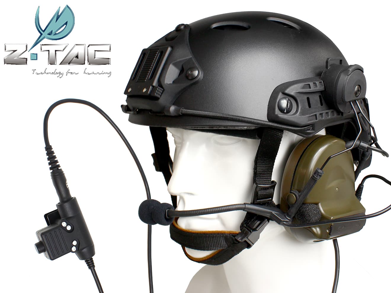 Z-TACTICAL CMTC 2ヘッドセット+U94タイプPTT(ICOM用)+OPS CORE CARBONEタイプ ヘルメット+ARCレールアダプター BK