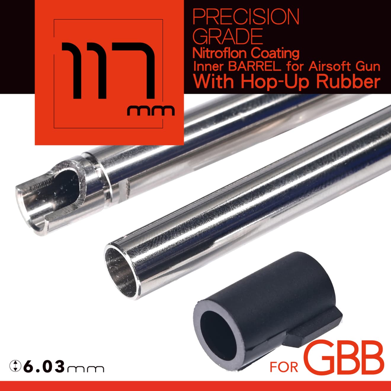 UNICORN AIRSOFT GBB 6.03 ウルティメイト プレシジョン インナーバレル w/ 60°チャンバーパッキン [長さ：74mm / 86mm / 97mm / 113mm / 117mm / 138mm / 150mm / 162mm / 265mm / 300mm / 370mm]